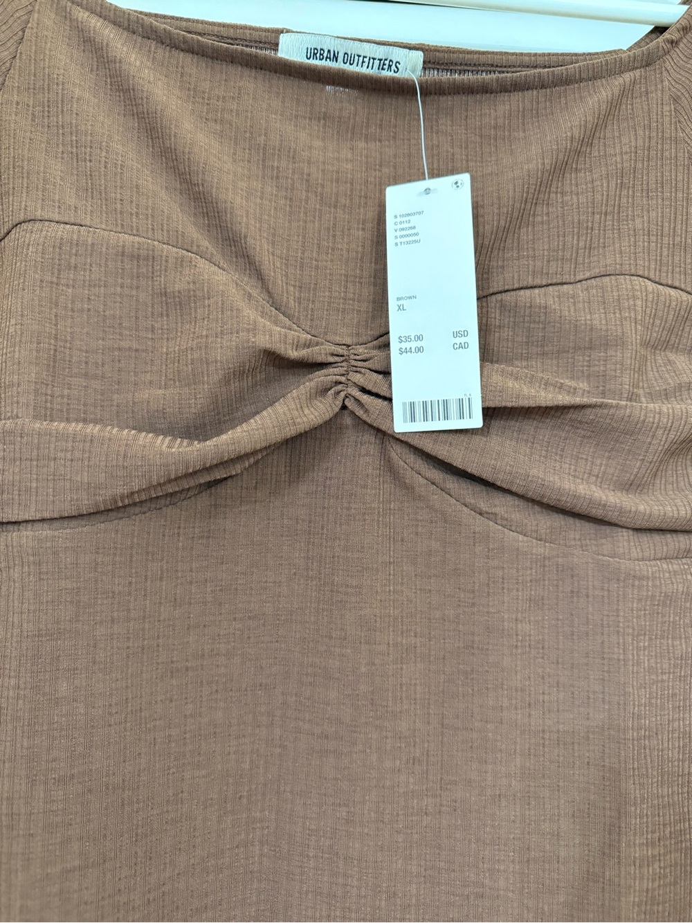 Urban Outfitters Brown Ribbed Twist-Front Crop Top